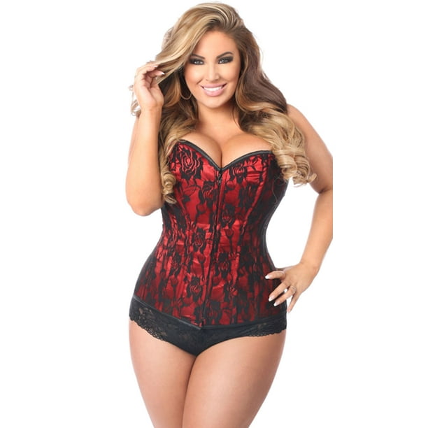 PLUS SIZE BLACK AND RED SATIN CORSET FREE P+P
